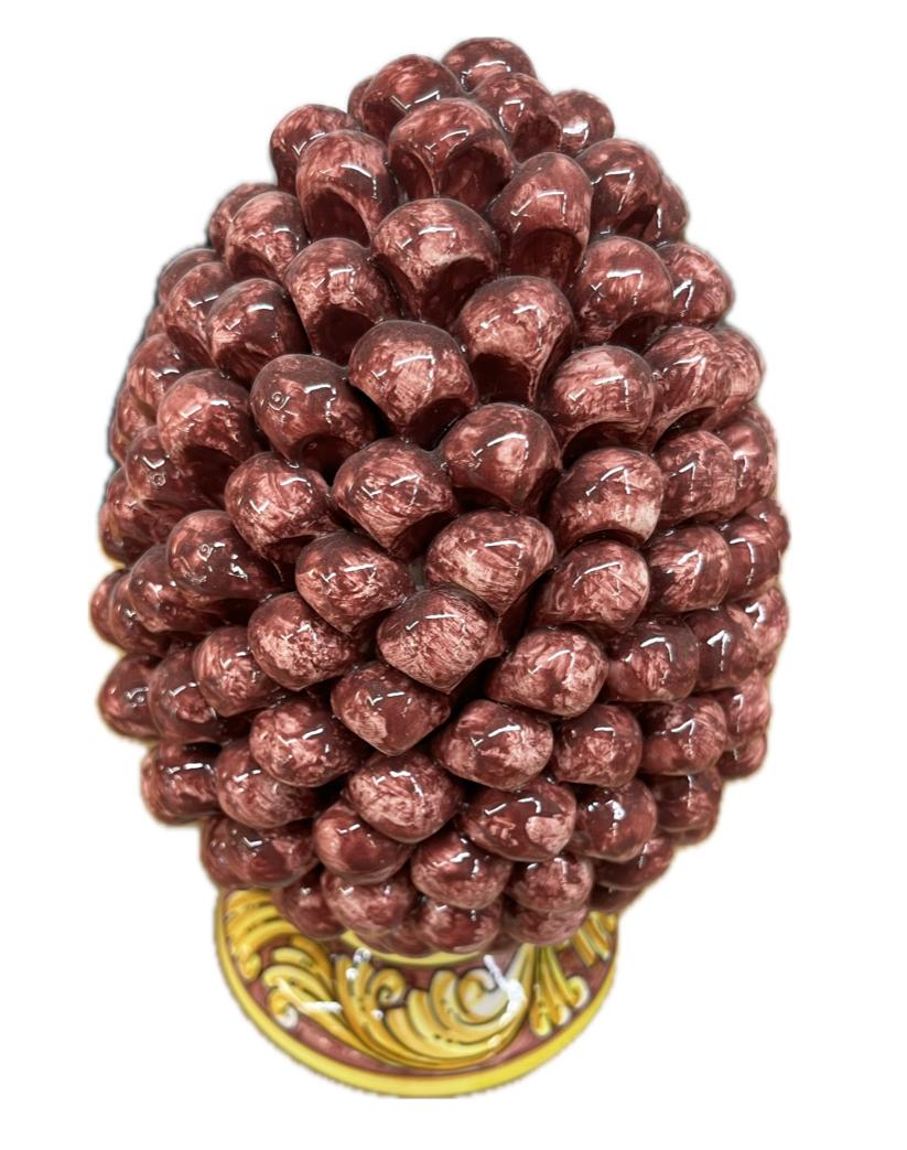 Pigna siciliana in ceramica bordeaux con base decorata Produzione artigianale di Caltagirone h.25cm