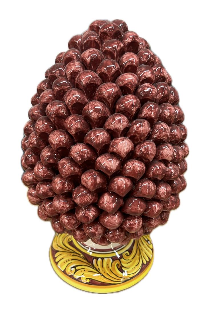 Pigna siciliana in ceramica bordeaux con base decorata Produzione artigianale di Caltagirone h.30cm
