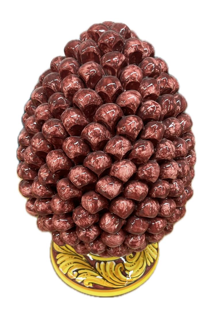 Pigna siciliana in ceramica bordeaux con base decorata Produzione artigianale di Caltagirone h.30cm