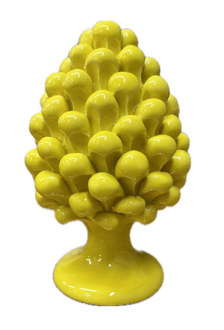 Pigna siciliana in ceramica monocolore giallo limone Produzione artigianale di Caltagirone H 15cm