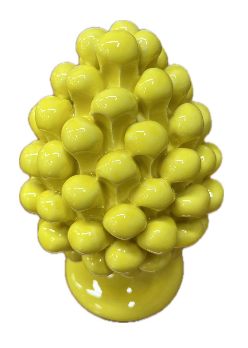 Pigna siciliana in ceramica monocolore giallo limone Produzione artigianale di Caltagirone H 15cm