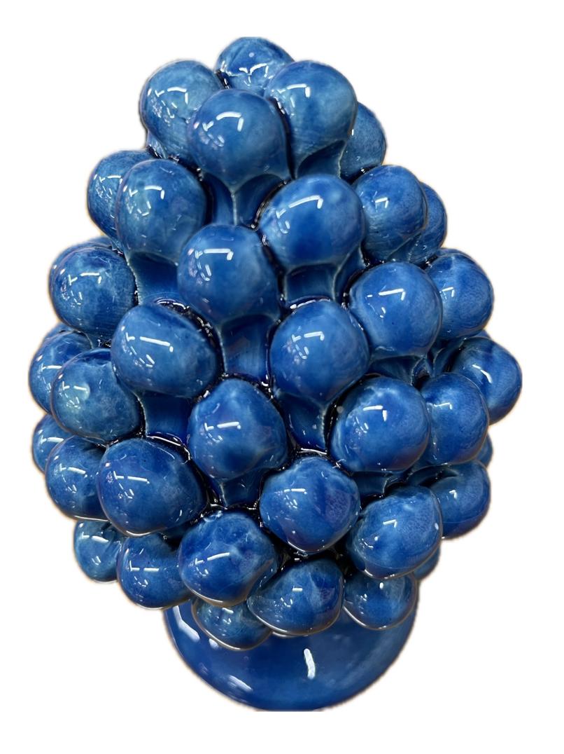 Pigna siciliana in ceramica monocolore blu Produzione artigianale di Caltagirone H 15cm