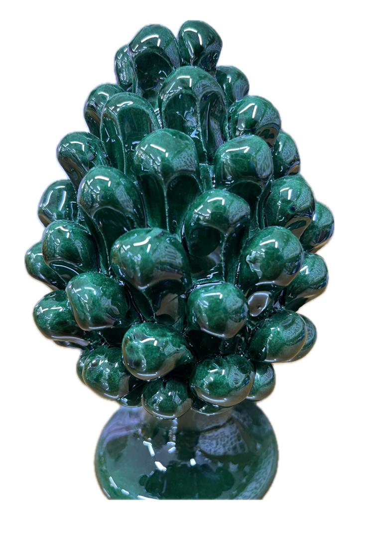 Pigna siciliana in ceramica monocolore verde Produzione artigianale di Caltagirone H 15cm