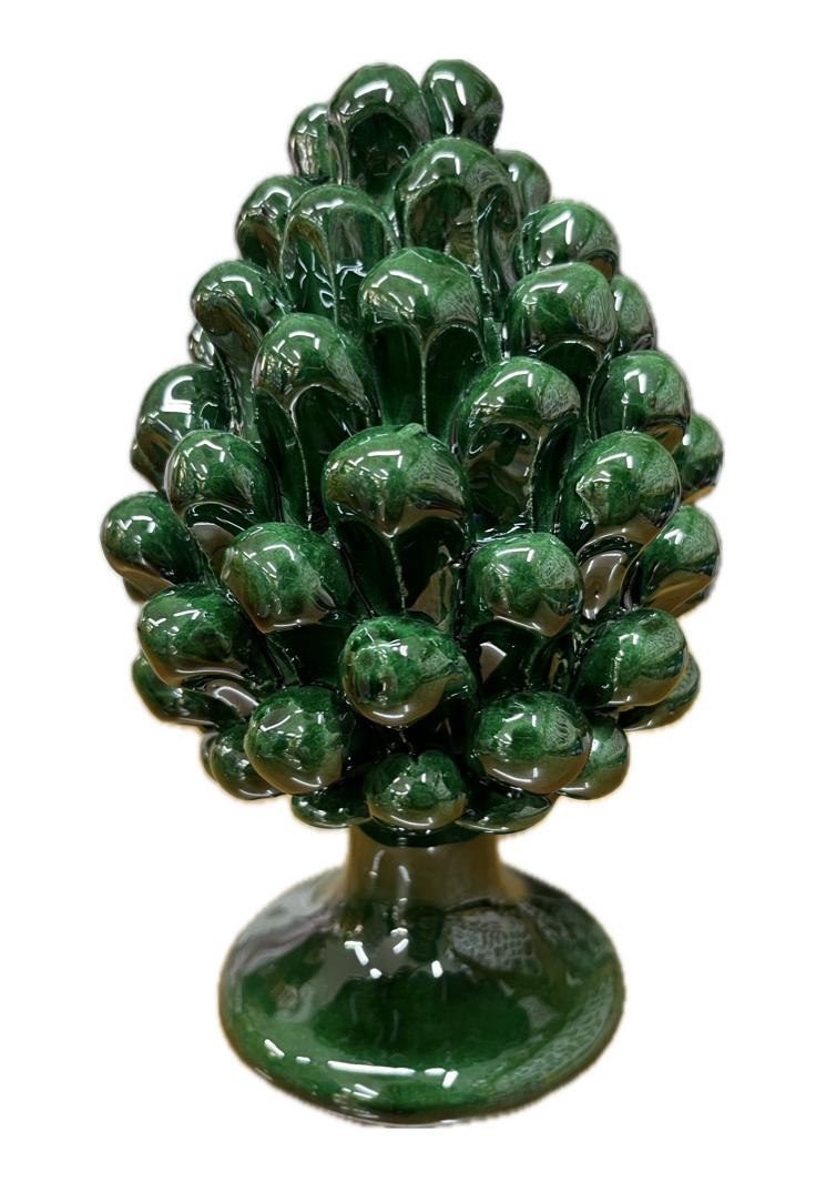 Pigna siciliana in ceramica monocolore verde Produzione artigianale di Caltagirone H 15cm