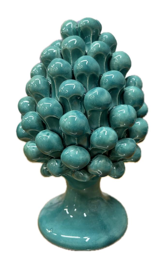 Pigna siciliana in ceramica monocolore verde acqua Produzione artigianale di Caltagirone H 15cm