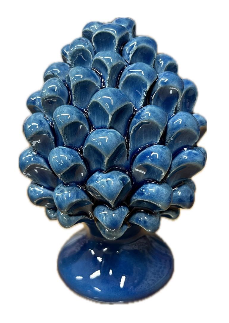 Pigna siciliana in ceramica monocolore blu Produzione artigianale di Caltagirone H 12cm