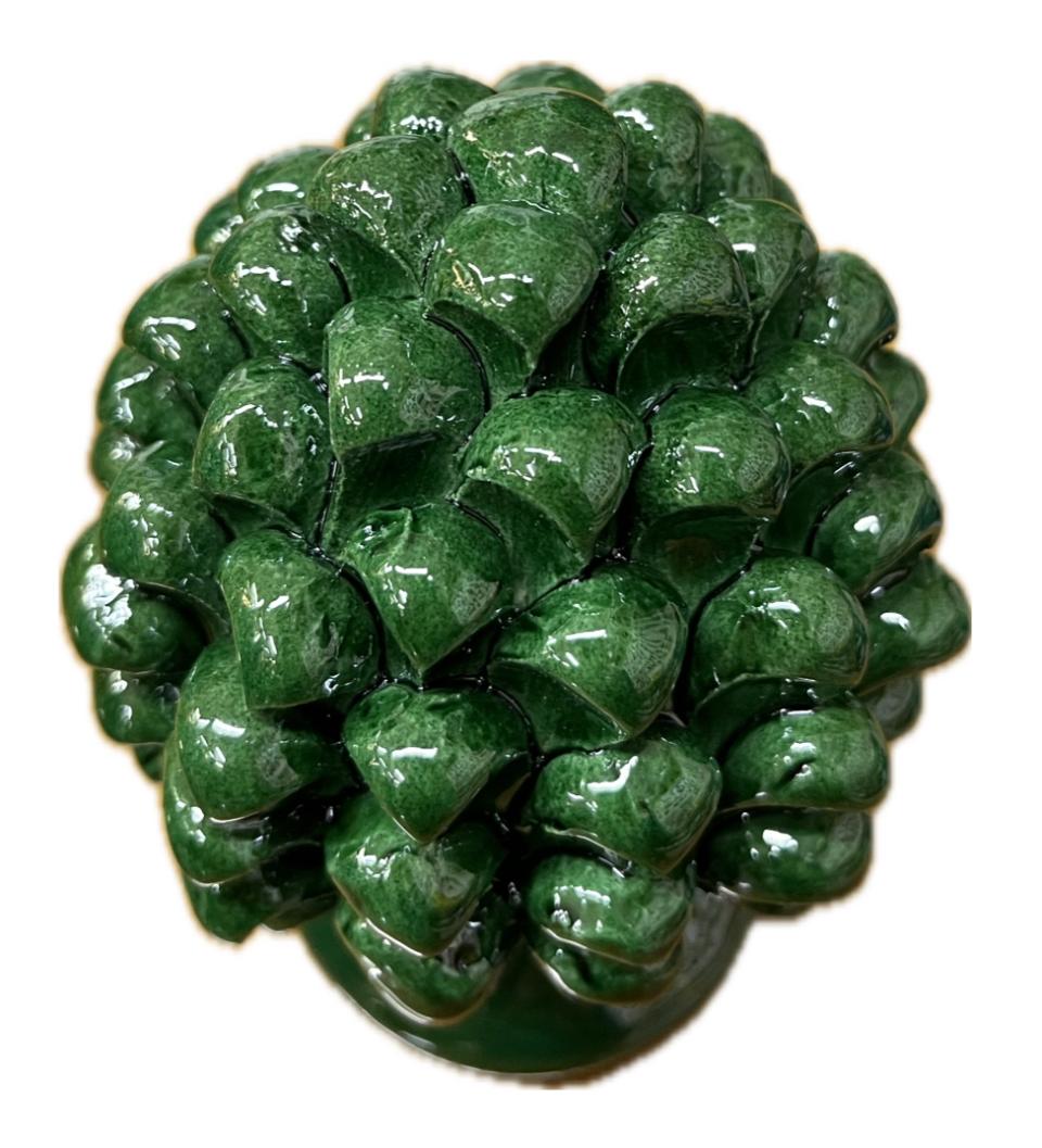 Pigna siciliana in ceramica monocolore verde Produzione artigianale di Caltagirone H 12cm