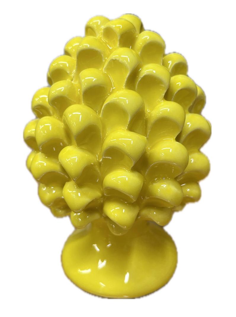 Pigna siciliana in ceramica monocolore giallo limone Produzione artigianale di Caltagirone H 12cm