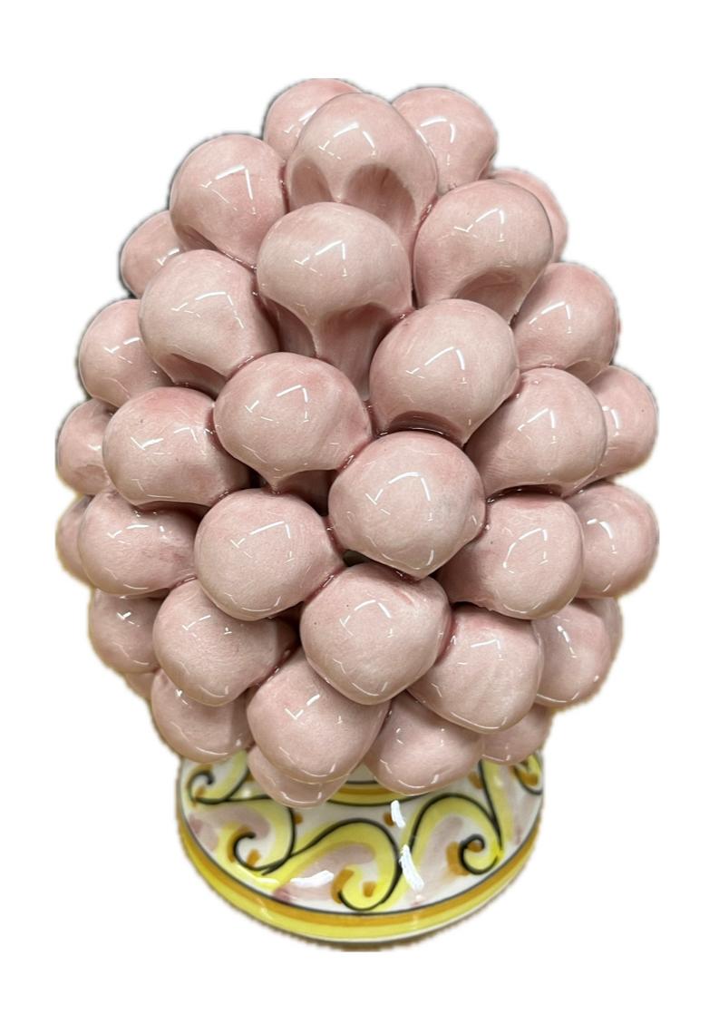 Pigna siciliana in ceramica con piede decorato rosa Produzione artigianale di Caltagirone H 15cm