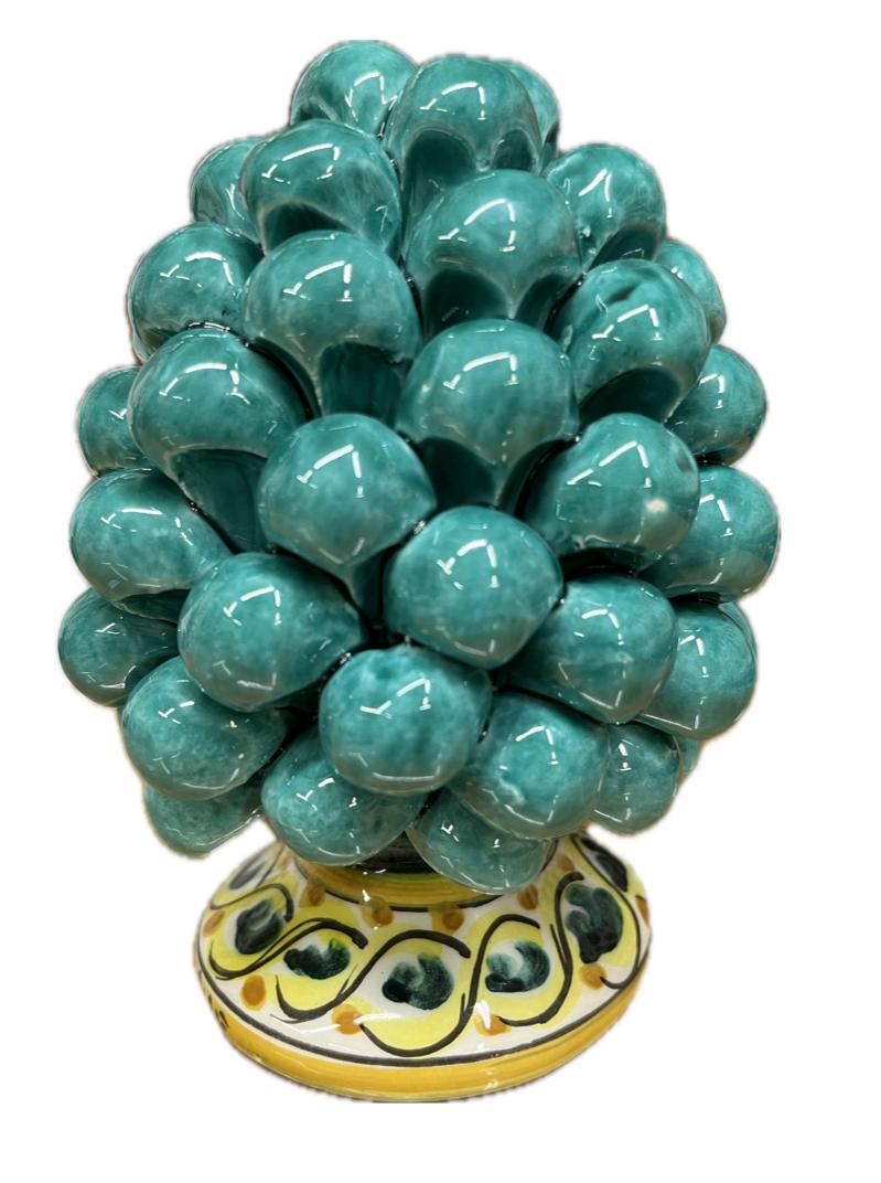 Pigna siciliana in ceramica con piede decorato verde Produzione artigianale di Caltagirone H 15cm