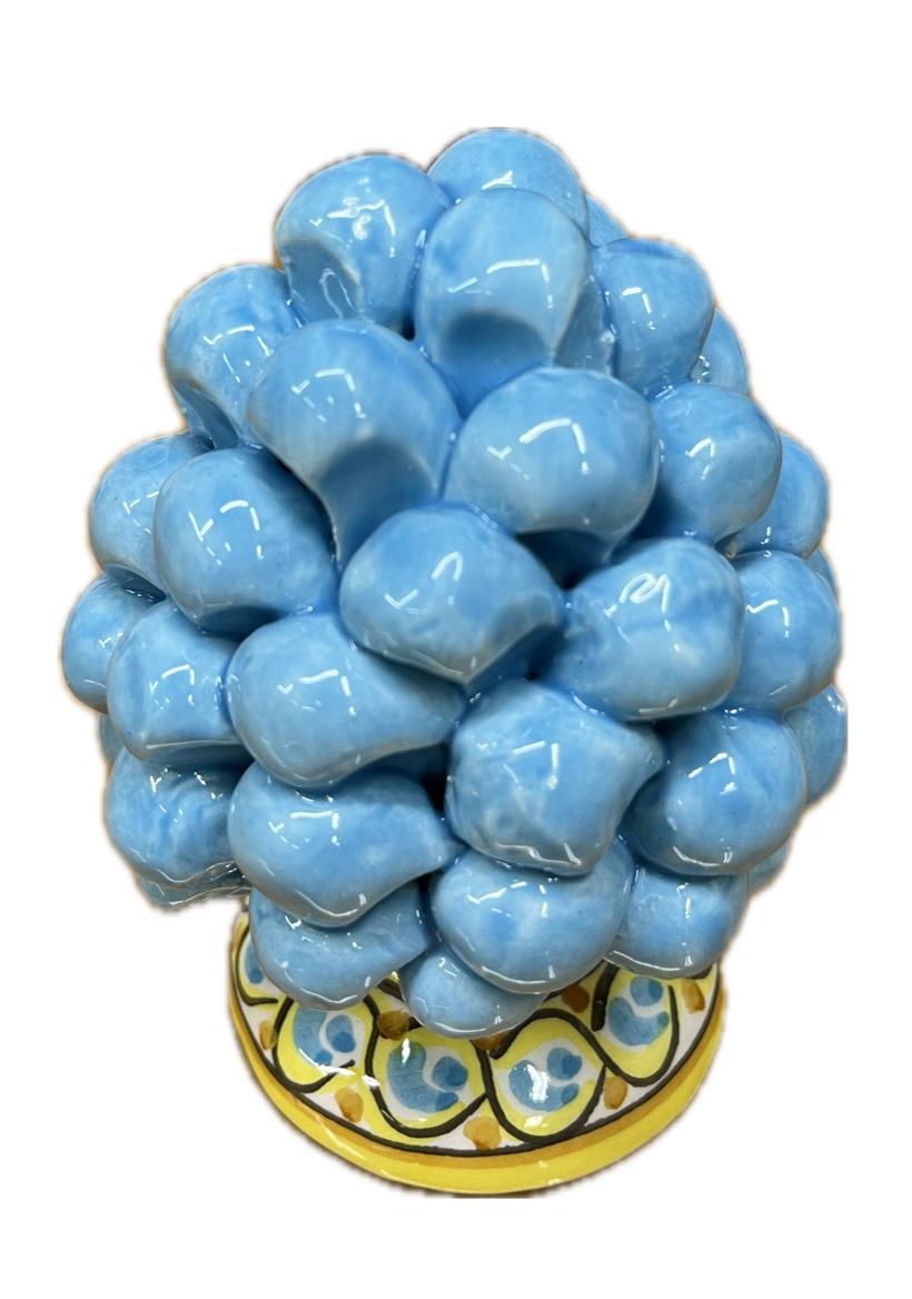 Pigna siciliana in ceramica con piede decorato azzurro Produzione artigianale di Caltagirone H 12cm