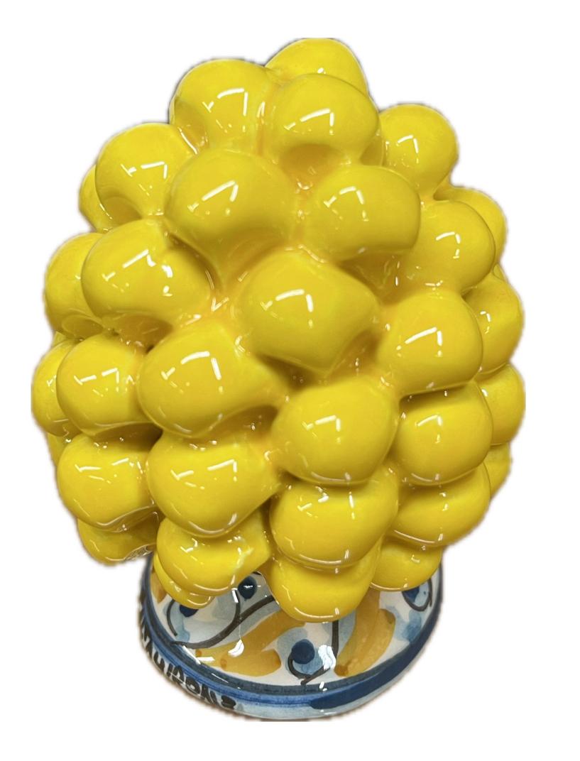 Pigna siciliana in ceramica con piede decorato gialla Produzione artigianale di Caltagirone H 12cm