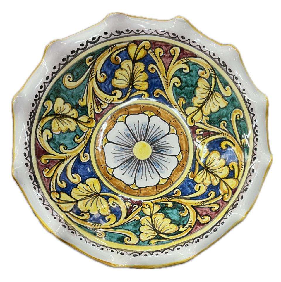 Centrotavola smerlato decoro barocco Produzione artigianale di Santo Stefano di Camastra diametro 30cm