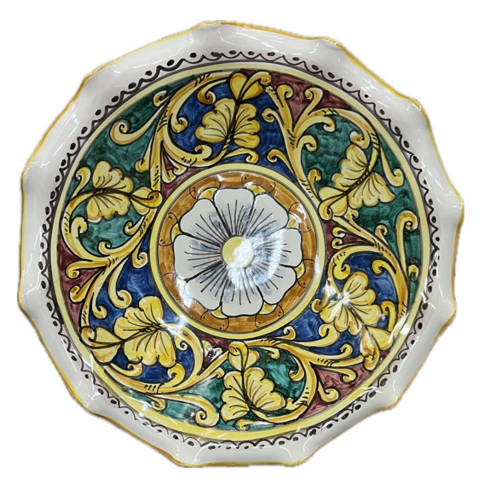 Centrotavola smerlato decoro barocco Produzione artigianale di Santo Stefano di Camastra diametro 30cm