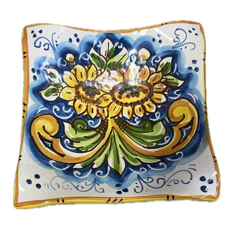 Svuota tasche/Porta caramelle con girasoli Produzione artigianale di Caltagirone 21 x 21