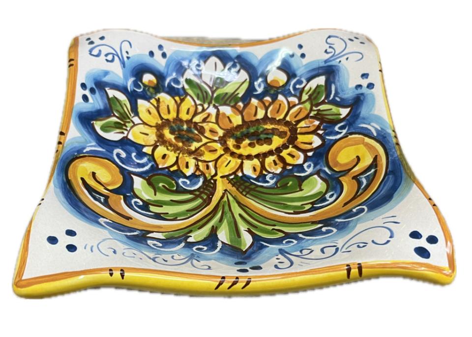 Svuota tasche/Porta caramelle con girasoli Produzione artigianale di Caltagirone 21 x 21