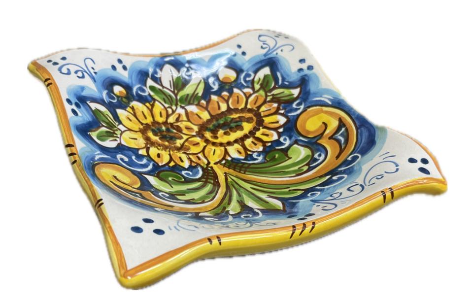 Svuota tasche/Porta caramelle con girasoli Produzione artigianale di Caltagirone 21 x 21