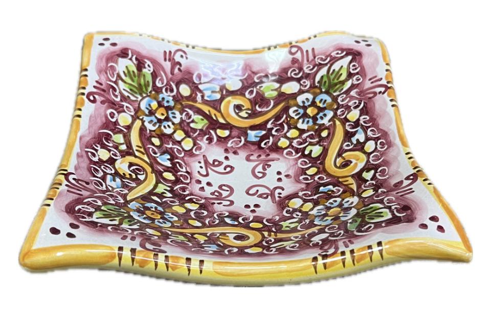 Svuota tasche/Porta caramelle decoro floreale bordeaux Produzione artigianale di Caltagirone 21 x 21