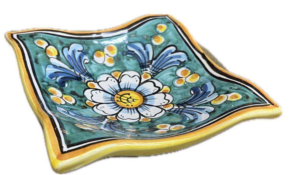 Svuota tasche/Porta caramelle decoro floreale Produzione artigianale di Caltagirone 21 x 21