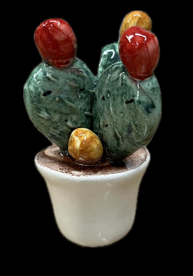 Piantina fico d'india in ceramica Produzione artigianale di Caltagirone H 7cm