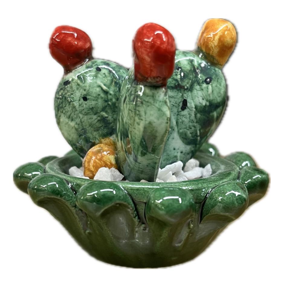 Piantina fico d'india in ceramica Produzione artigianale di Caltagirone H 5cm