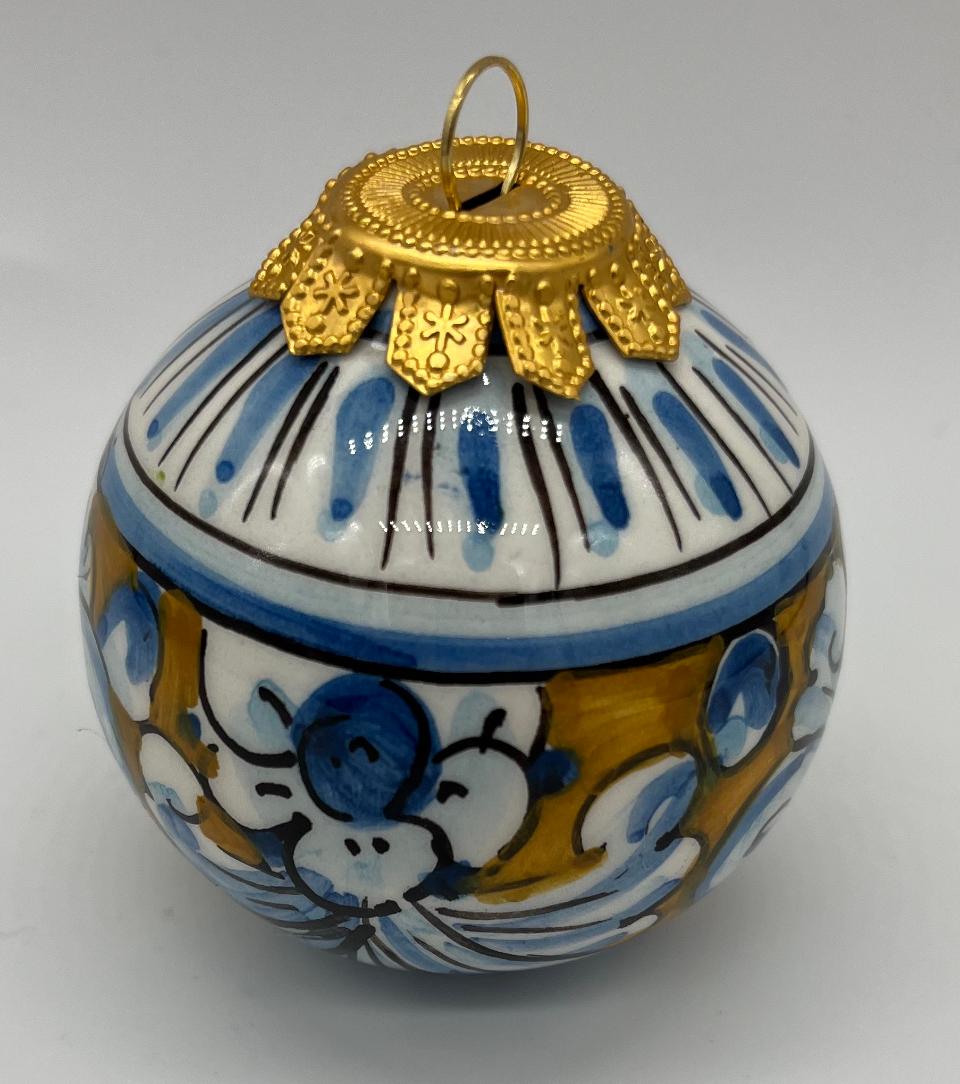 Palline di Natale in ceramica siciliana decoro barocco floreale Produzione artigianale di Caltagirone 6 cm