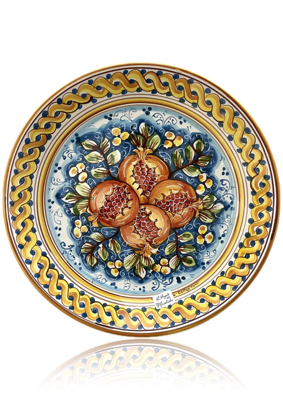 Piatto con melograni in ceramica siciliana da parete Produzione artigianale di Caltagirone diametro 37cm