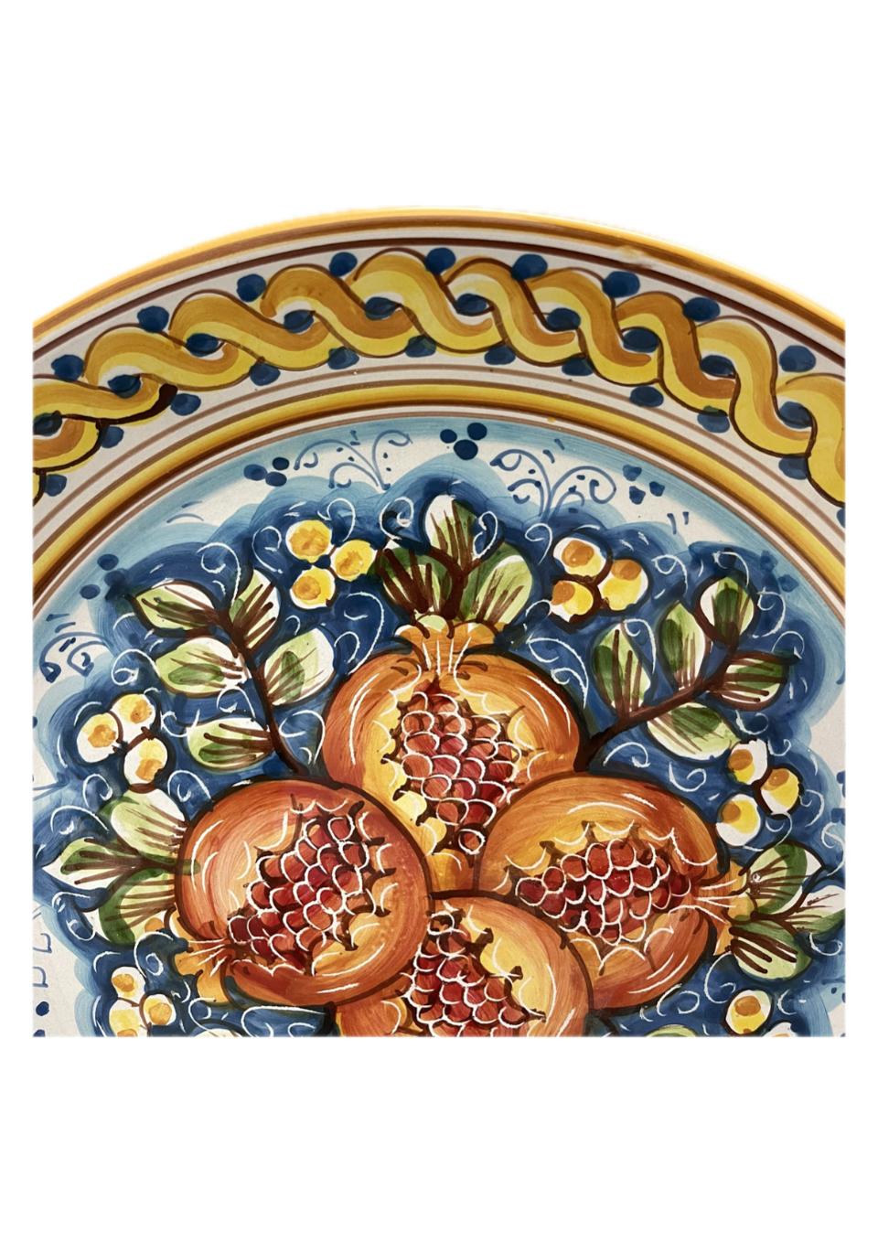 Piatto con melograni in ceramica siciliana da parete Produzione artigianale di Caltagirone diametro 37cm