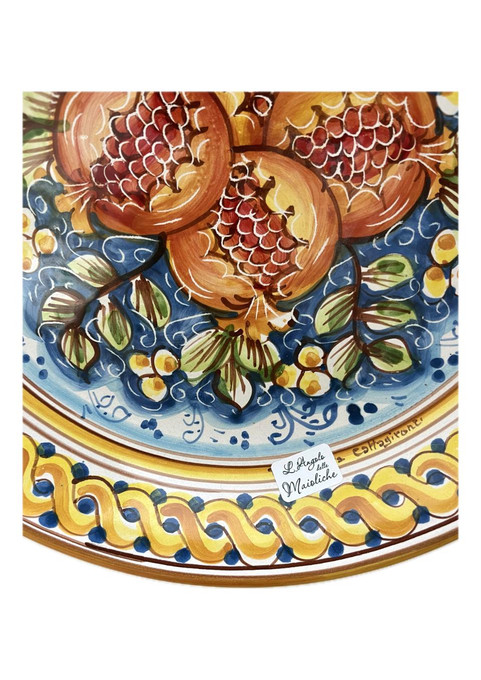 Piatto con melograni in ceramica siciliana da parete Produzione artigianale di Caltagirone diametro 37cm