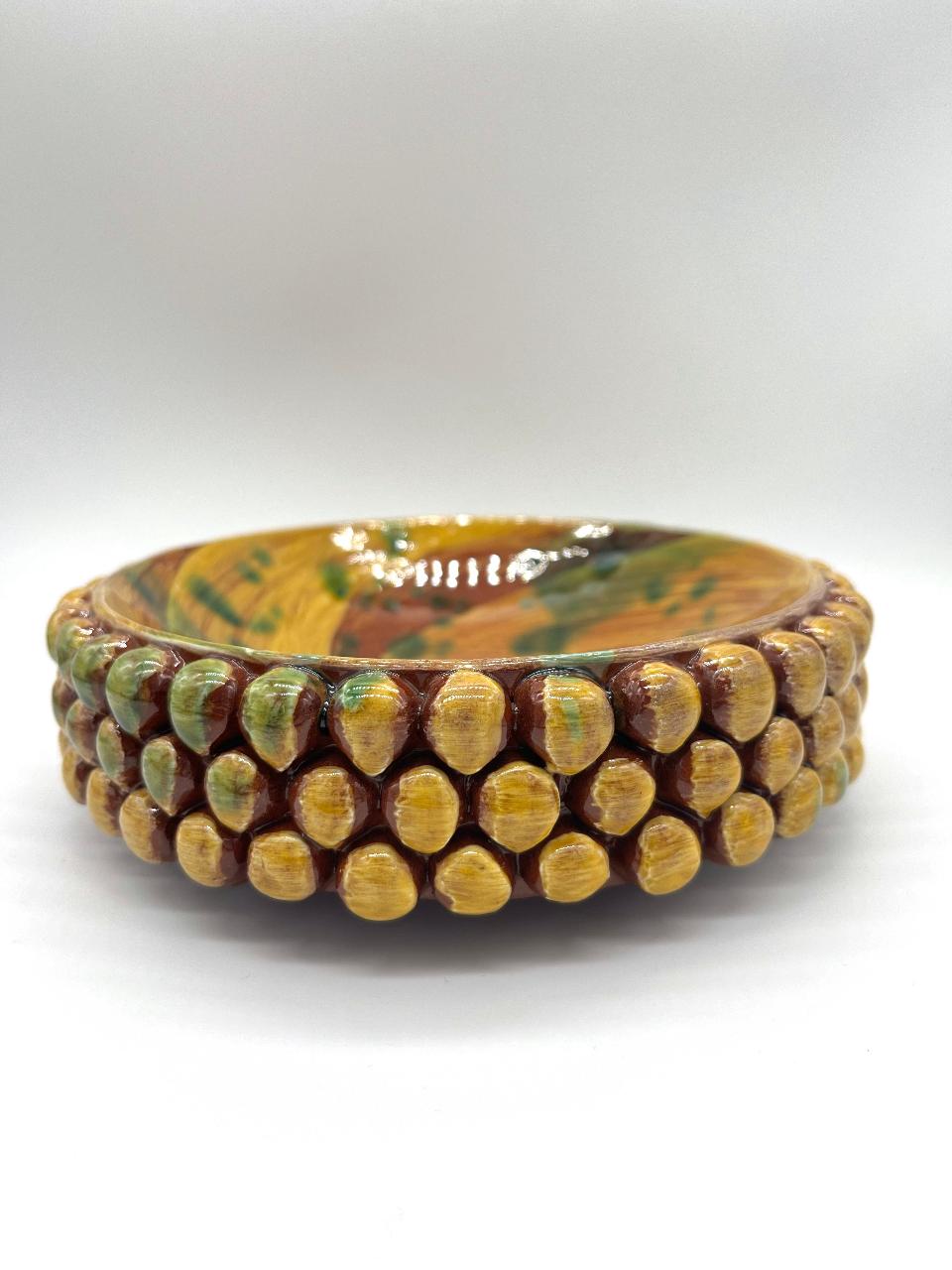 Ciotola pigna svuota tasche o porta caramelle ambrato Produzione artigianale di Santo Stefano di Camastra Diametro 17cm