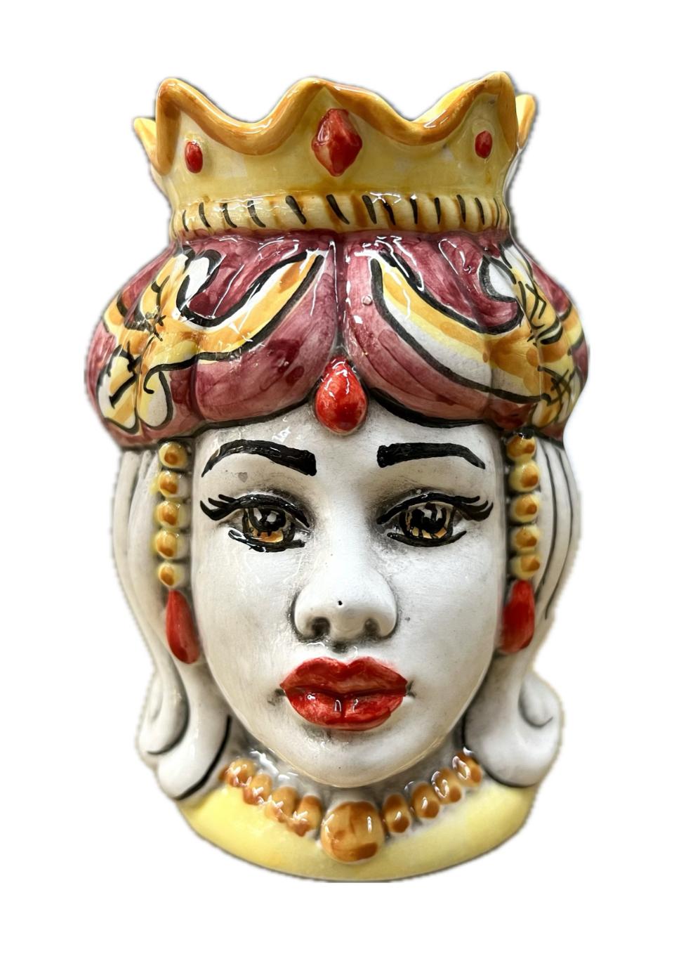 Teste di moro normanne decoro bordeaux Produzione artigianale di Caltagirone h.13cm