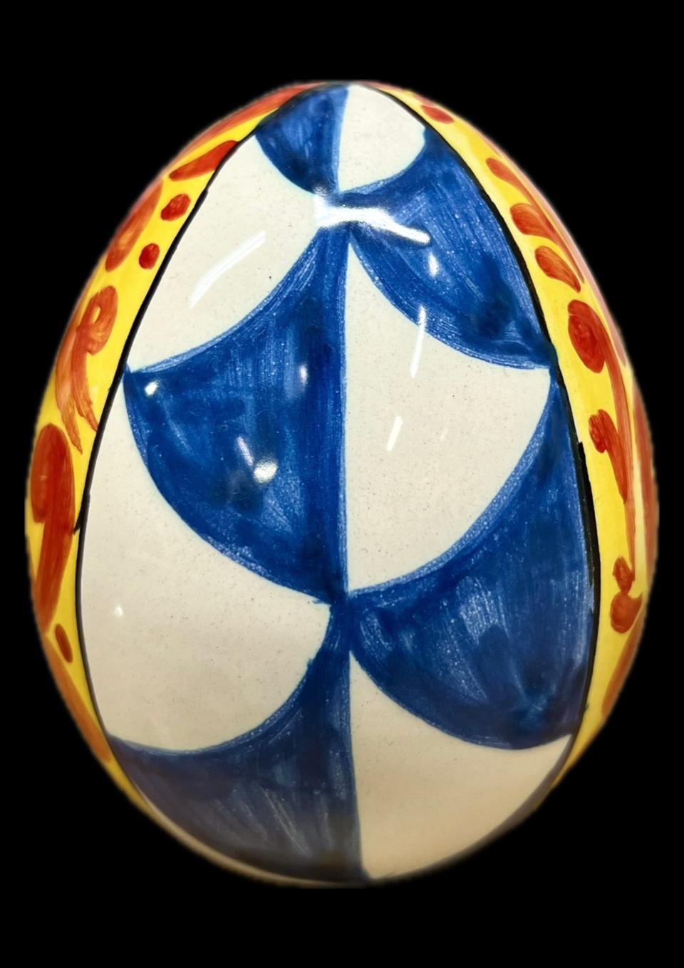 Uovo in ceramica decoro carretto siciliano Produzione artigianale Santo Stefano di Camastra h.12cm