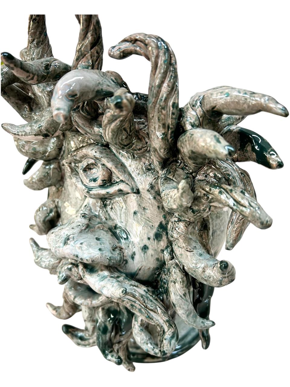 Testa di moro collezione I Miti modello Ciclope Polifemo colore grigio effetto marmo Produzione artigianale di Santo Stefano di Camastra h.30 cm