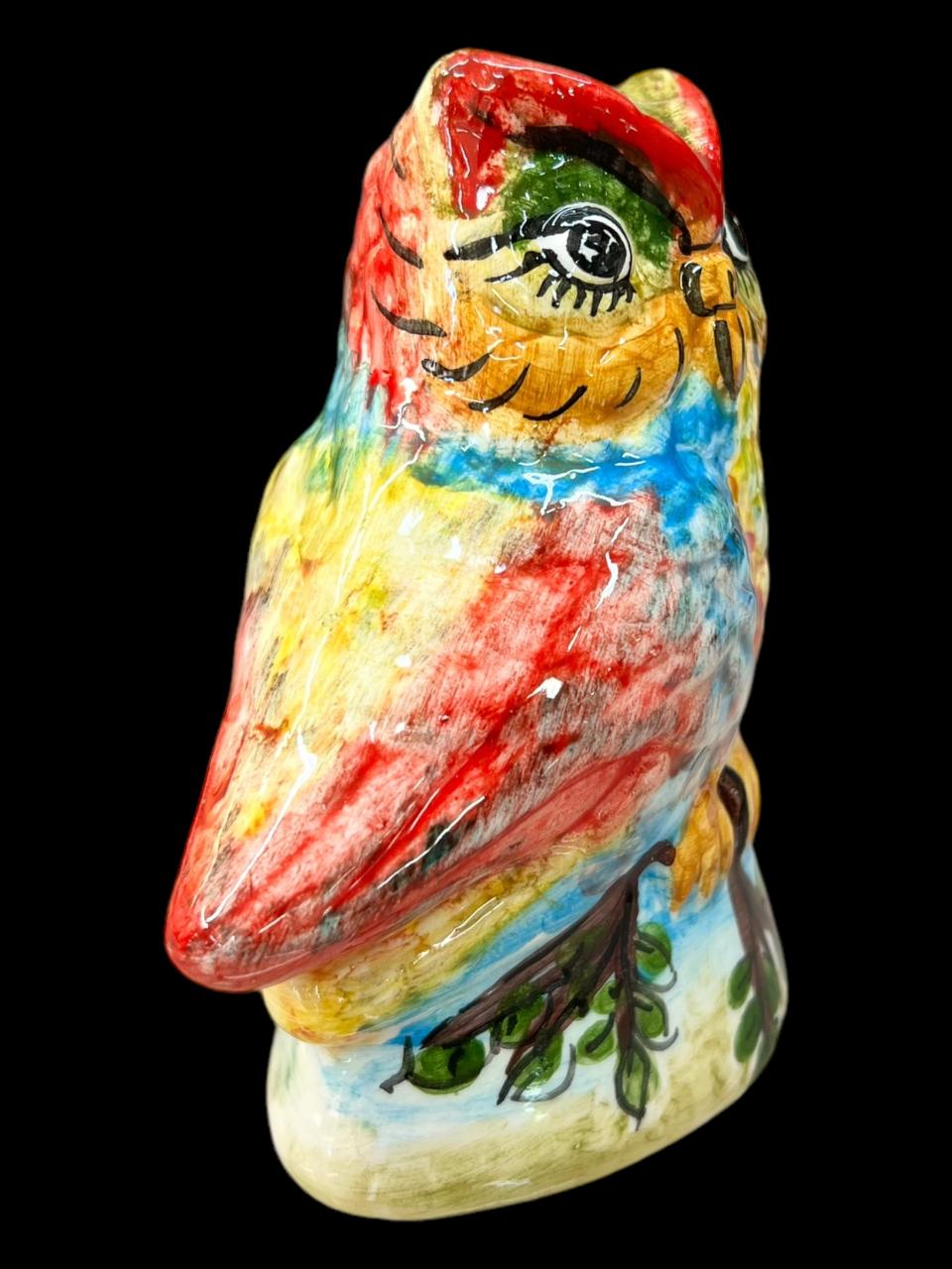Civetta in ceramica siciliana decorata Produzione artigianale Santo Stefano di Camastra h.15 cm