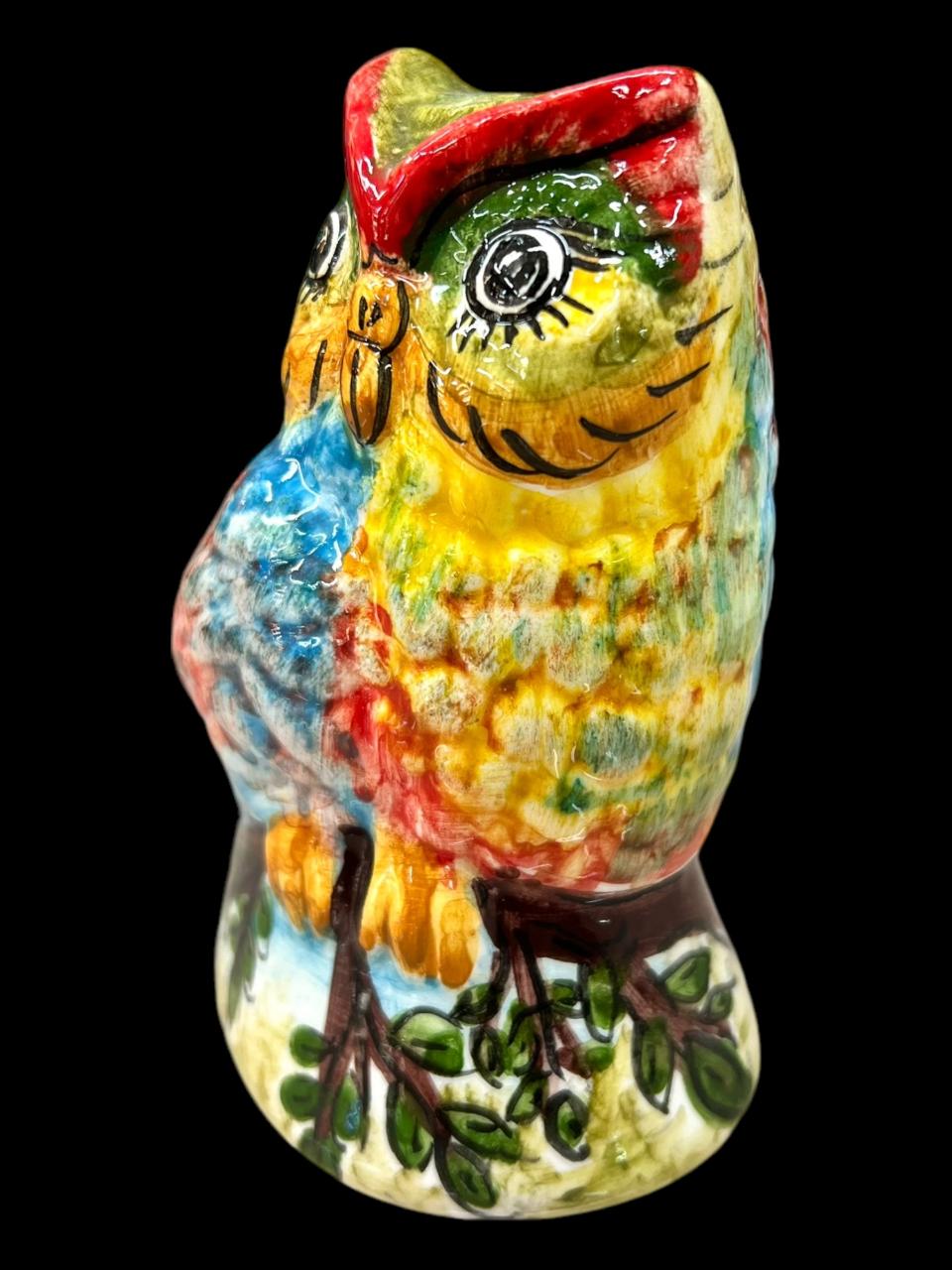 Civetta in ceramica siciliana decorata Produzione artigianale Santo Stefano di Camastra h.15 cm