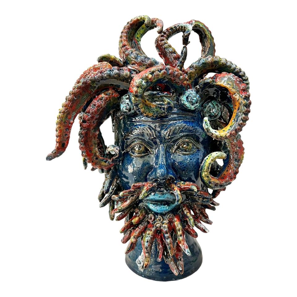 Testa di moro collezione I Miti modello Tritone Produzione artigianale di Santo Stefano di Camastra h.30 cm