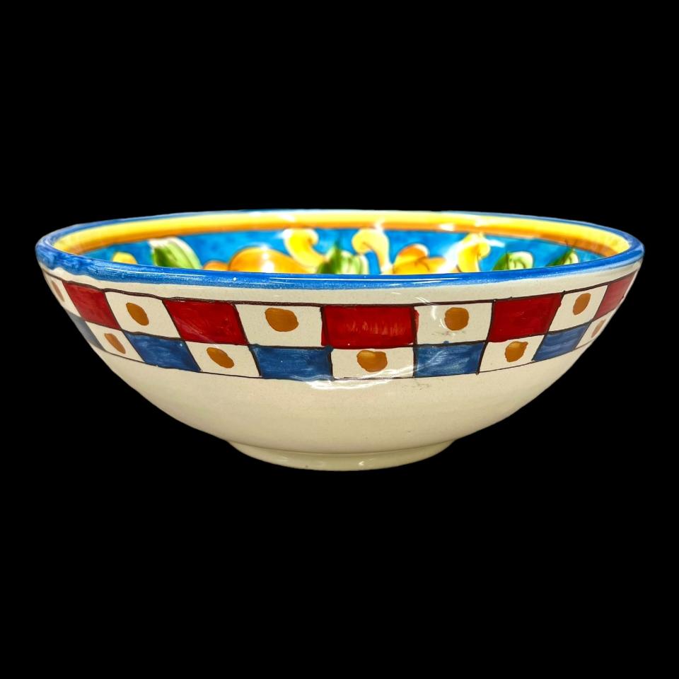 Ciotola centrotavola in ceramica siciliana decoro carretto con limoni Produzione artigianale di Santo Stefano di Camastra Diametro 30cm