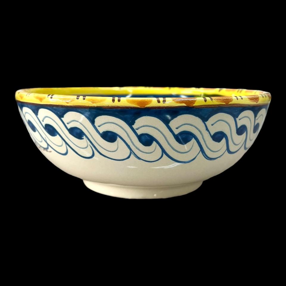 Ciotola centrotavola in ceramica siciliana con melograni decoro blu e bianco Produzione artigianale di Santo Stefano di Camastra Diametro 20cm