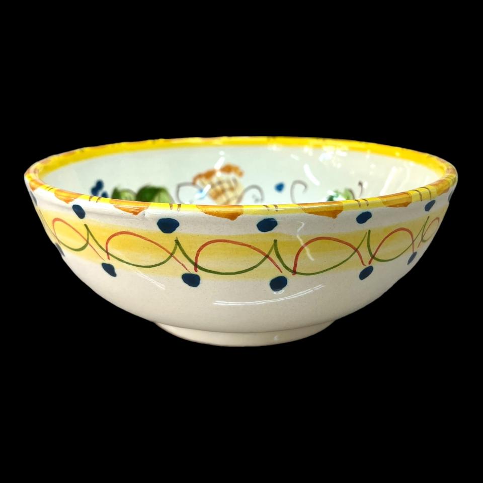 Ciotola centrotavola in ceramica siciliana con limoni decoro giallo e bianco Produzione artigianale di Santo Stefano di Camastra Diametro 20cm