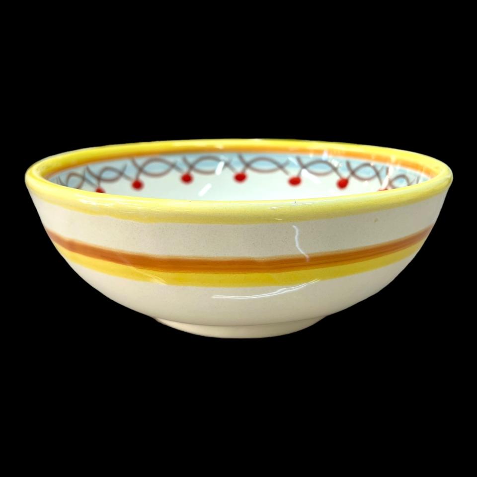 Ciotola centrotavola in ceramica siciliana con melograni e margherite decoro giallo e bianco Produzione artigianale di Santo Stefano di Camastra Diametro 20cm