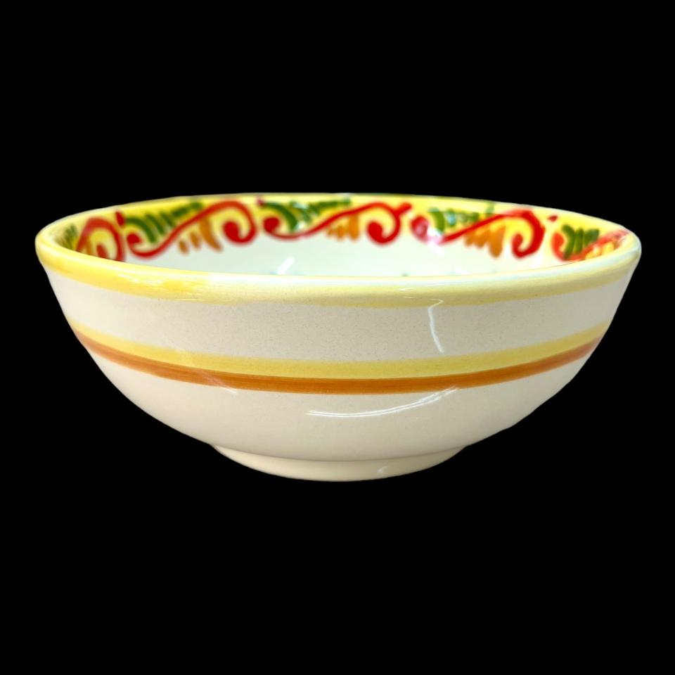 Ciotola centrotavola in ceramica siciliana con limoni e margherite decoro giallo e bianco Produzione artigianale di Santo Stefano di Camastra Diametro 20cm