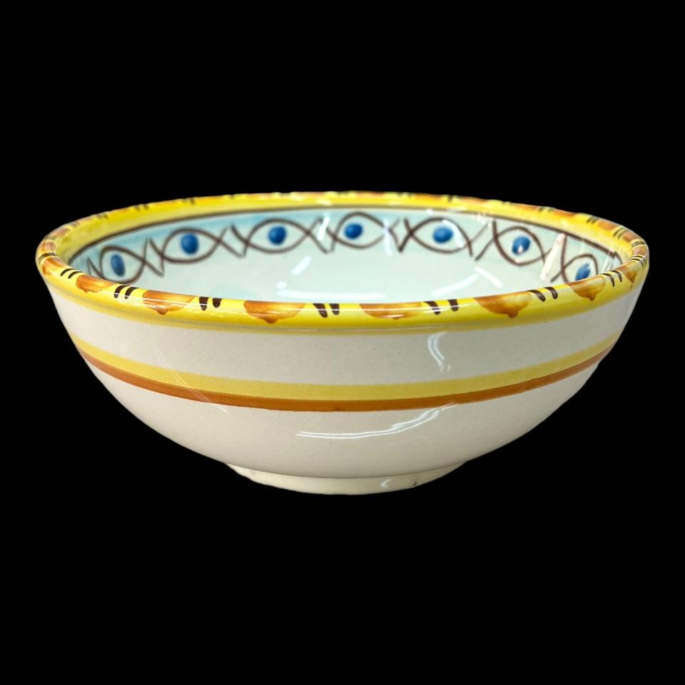 Ciotola centrotavola in ceramica siciliana con limoni e margherite decoro giallo e bianco Produzione artigianale di Santo Stefano di Camastra Diametro 20cm