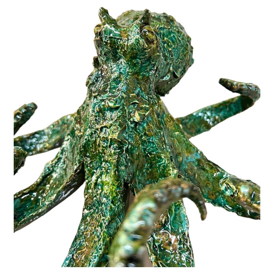 Polpo ornamentale in ceramica siciliana colore verde Produzione artigianale di Palermo Lunghezza 25cm