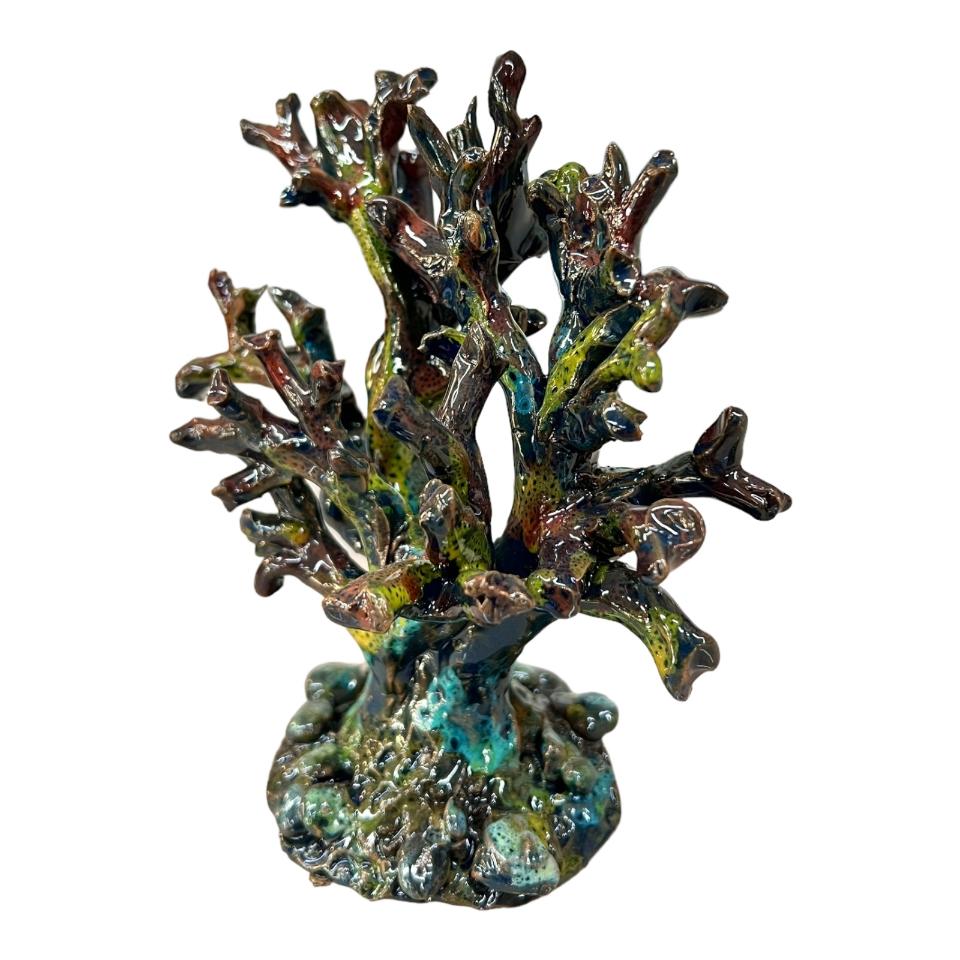 Corallo ornamentale in ceramica siciliana colore verde Produzione artigianale di Palermo h.15cm