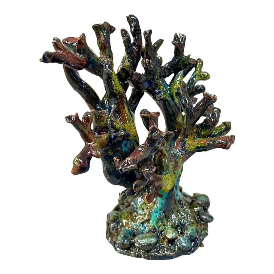 Corallo ornamentale in ceramica siciliana colore verde Produzione artigianale di Palermo h.15cm