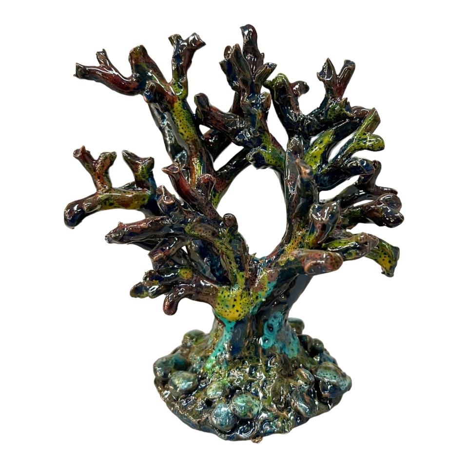 Corallo ornamentale in ceramica siciliana colore verde Produzione artigianale di Palermo h.15cm