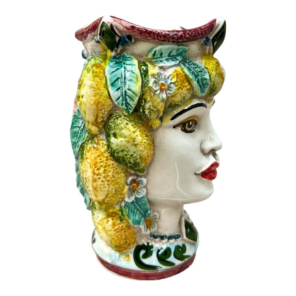 NEW Teste di moro design moderno con limoni Produzione artigianale di Caltagirone h.15cm