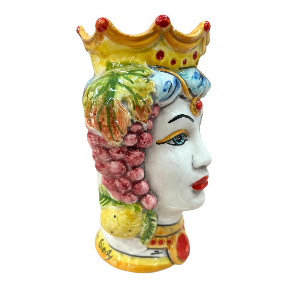 Teste di moro modello classico con frutta decorate Produzione artigianale di Catania h.18cm