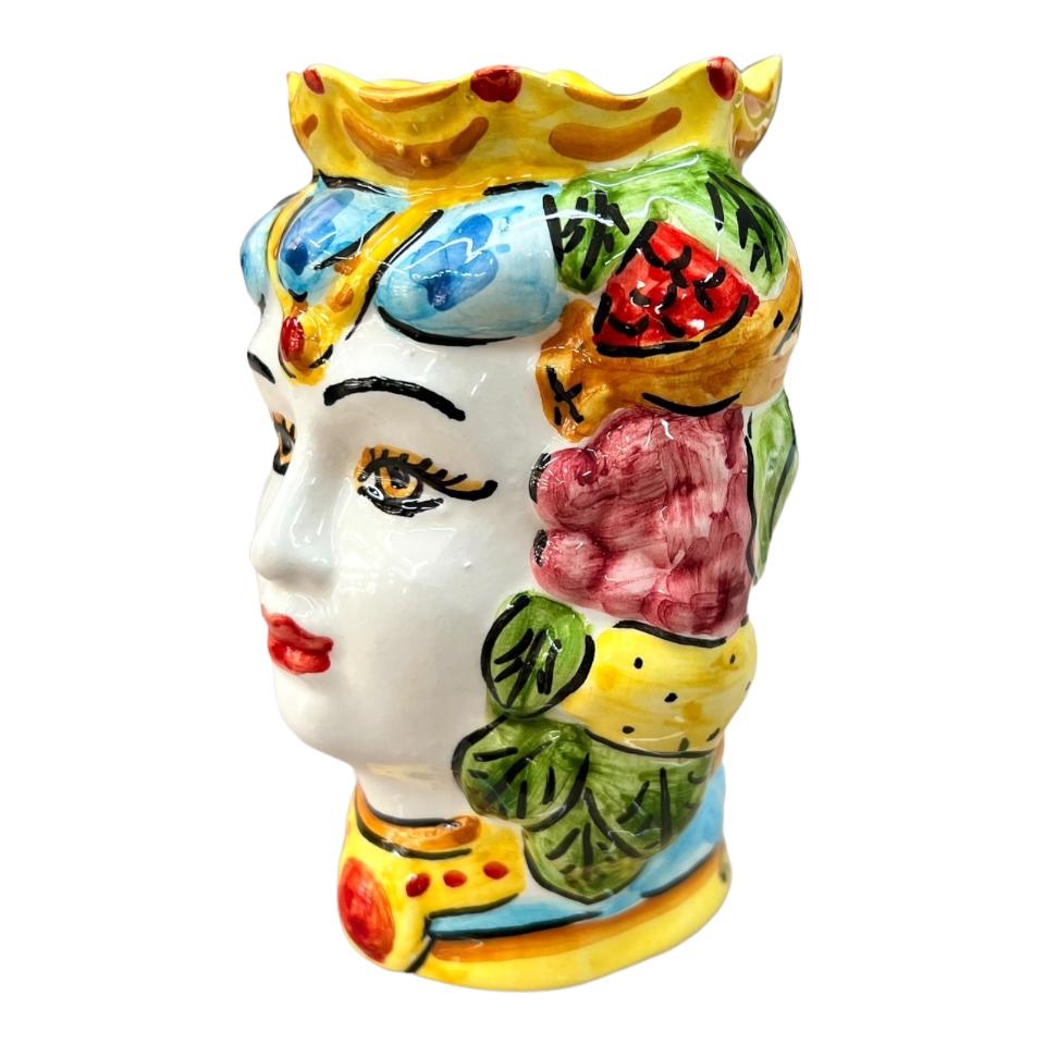 Teste di moro modello classico con frutta decorate Produzione artigianale di Catania h.13cm