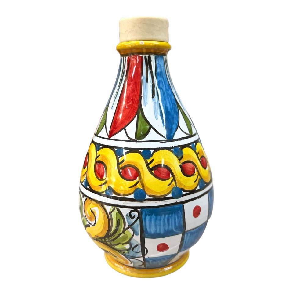 Oliera in ceramica siciliana decoro carretto Produzione artigianale di Caltagirone h.15cm